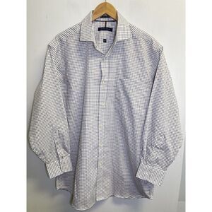 Tommy Hilfiger Mens L 16 32/33 White Check Button Down Shirt Long‎ Sleeve Logo